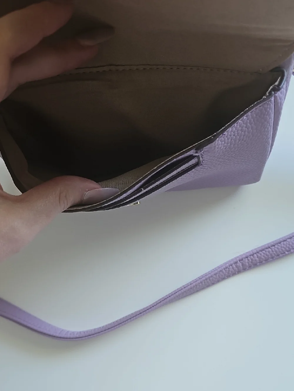Nanette Lapore lilac leather crossbody wallet with gold hardware